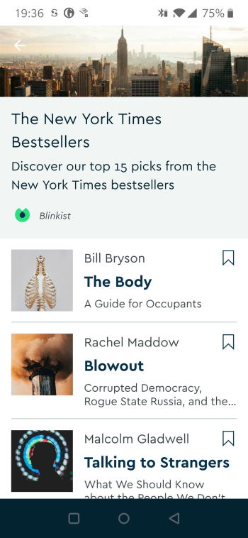 Blinkist Audiobook Summary App- New York Times Best Seller List